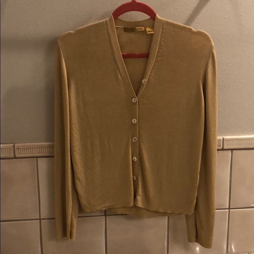 Vintage new Donna Karan Signature boxy relaxed metallic knit cardigan sweater